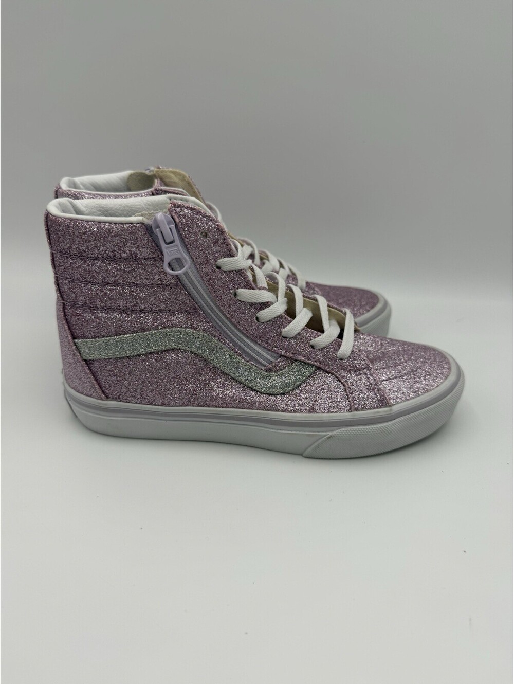 VANS Sk8-Hi Reissue Side Zip Glitter Lilac Mist Size 2 Kids NWOB